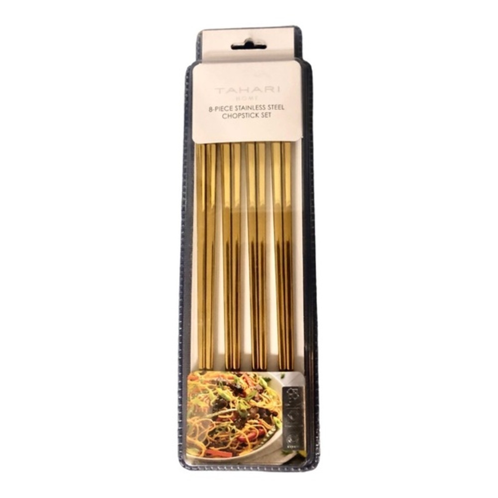 Tahari home 9” 8-piece gold plated stainless steel chopstick set new